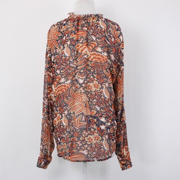 Pilcro Top Sz S Orange Multi Color Collared Buttons Lined 100% Poly Viscose Top - Picture 8 of 13